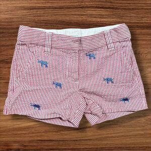 Crewcuts Girls Shorts Sz 5 J Crew Seersucker Red Stripes Embroidered Elephants